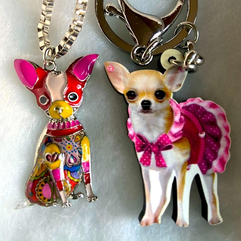 Chihuahua Pop Art Dog Necklace and Bag Charm Keychain Lot NWT
